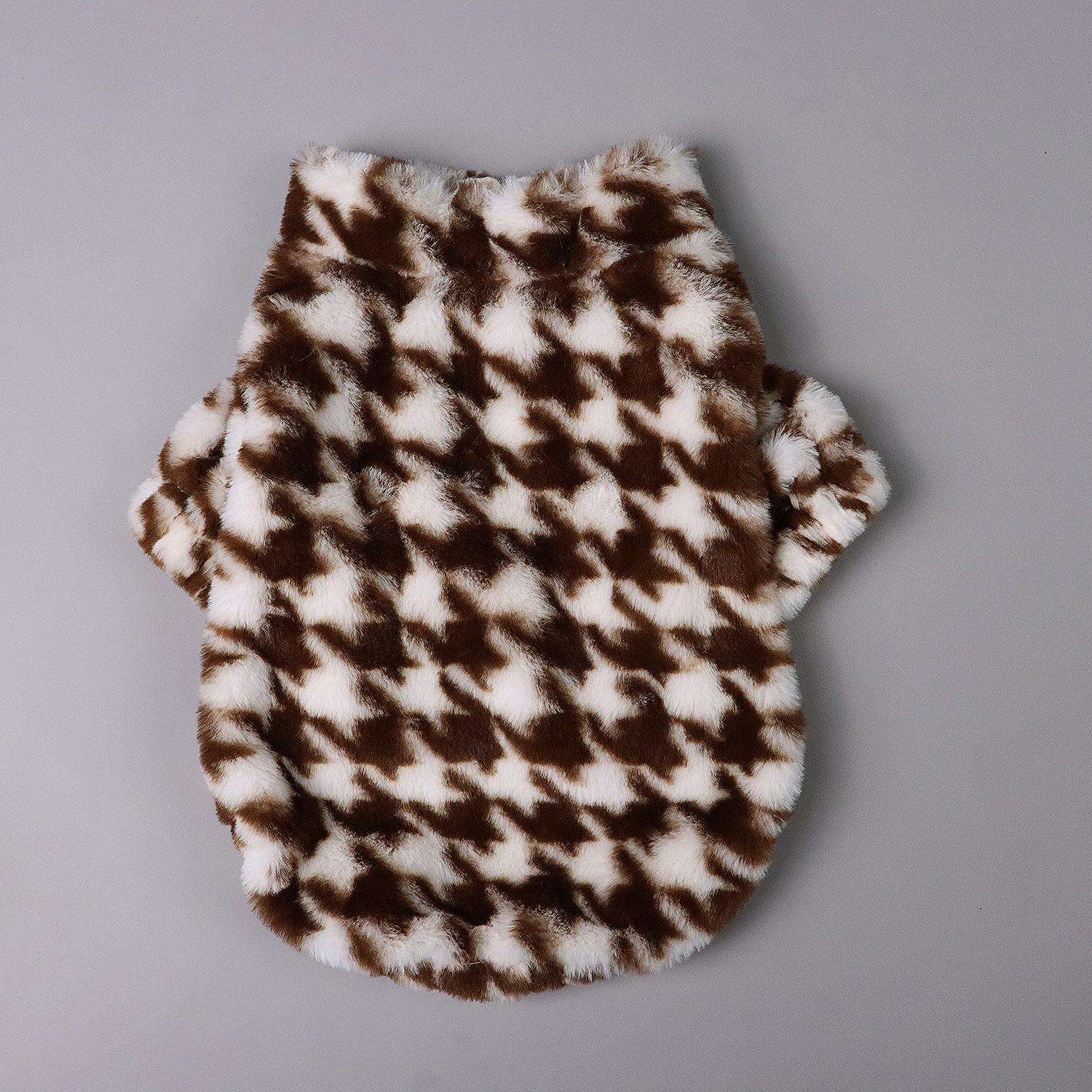 

Pet Fuzzy Coat for Dog Cat Puppy Clothes Classic Houndstooth Pattern Sweatshirt Dog Plush Outfits for Autumn Winter for Small Me XS（old） коричневый