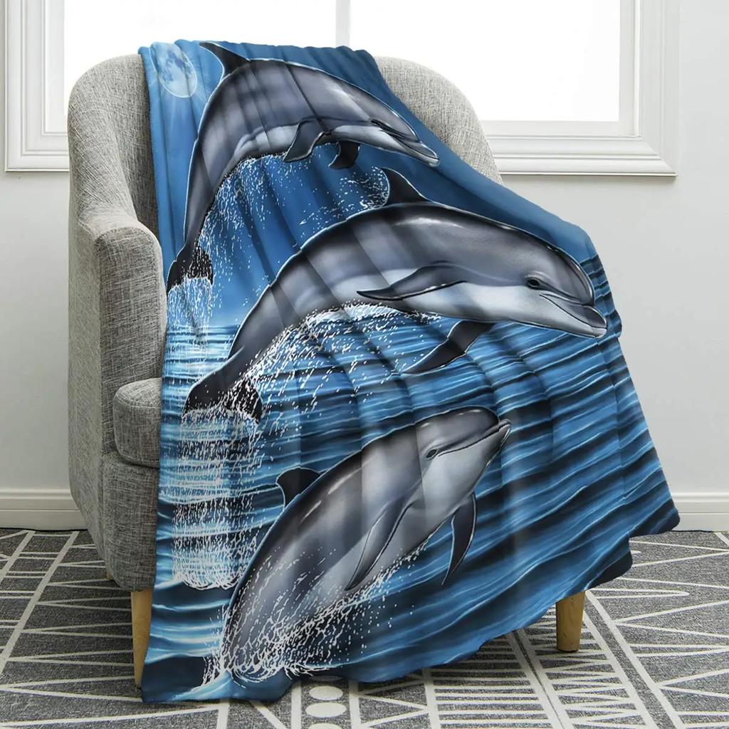 Dolphin Throw Blanket for Adults Soft Flannel Fleece Warm Lightweight Cute Animal Pattern Bed Sofa Couch Blanket King Queen Size