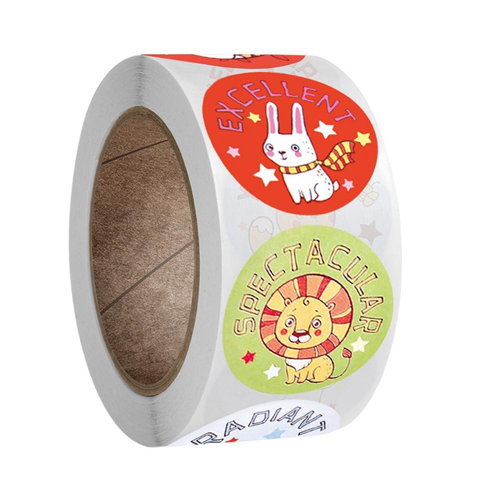 100-500pcs cute cartoon reward sticker for teacher encouragement student Round labels animals stationery sticker