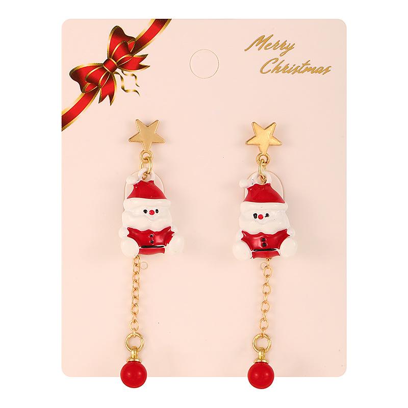 European & American Style Christmas Tree & Santa Claus Alloy Stud Earrings with Snowflake Design