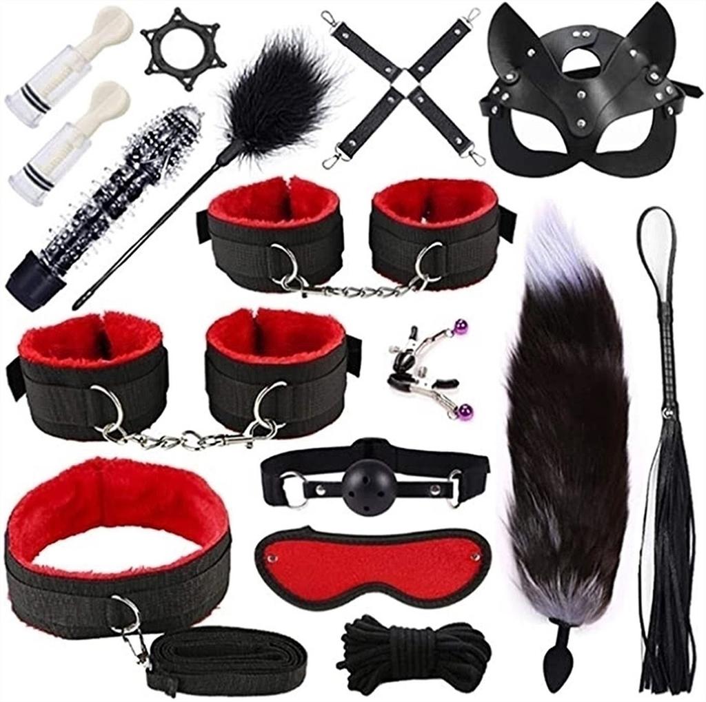 Sex Games Whip Gag Nipple Clamps Sex Toys For Couples Exotic Accessories Sexy Leather BDSM Kits Plush Sex Bondage Set Handcuffs