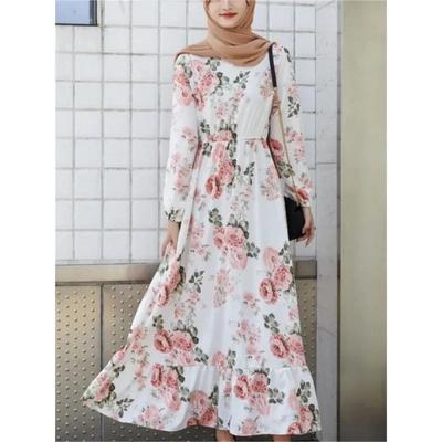 Floral print μουσουλμανικό φόρεμα Γυναικεία Abayat Big Swing Μακριά Φορέματα Robe Femme Musulmane Muslim Hijab Abaya Ramadan Ισλαμικά ρούχα