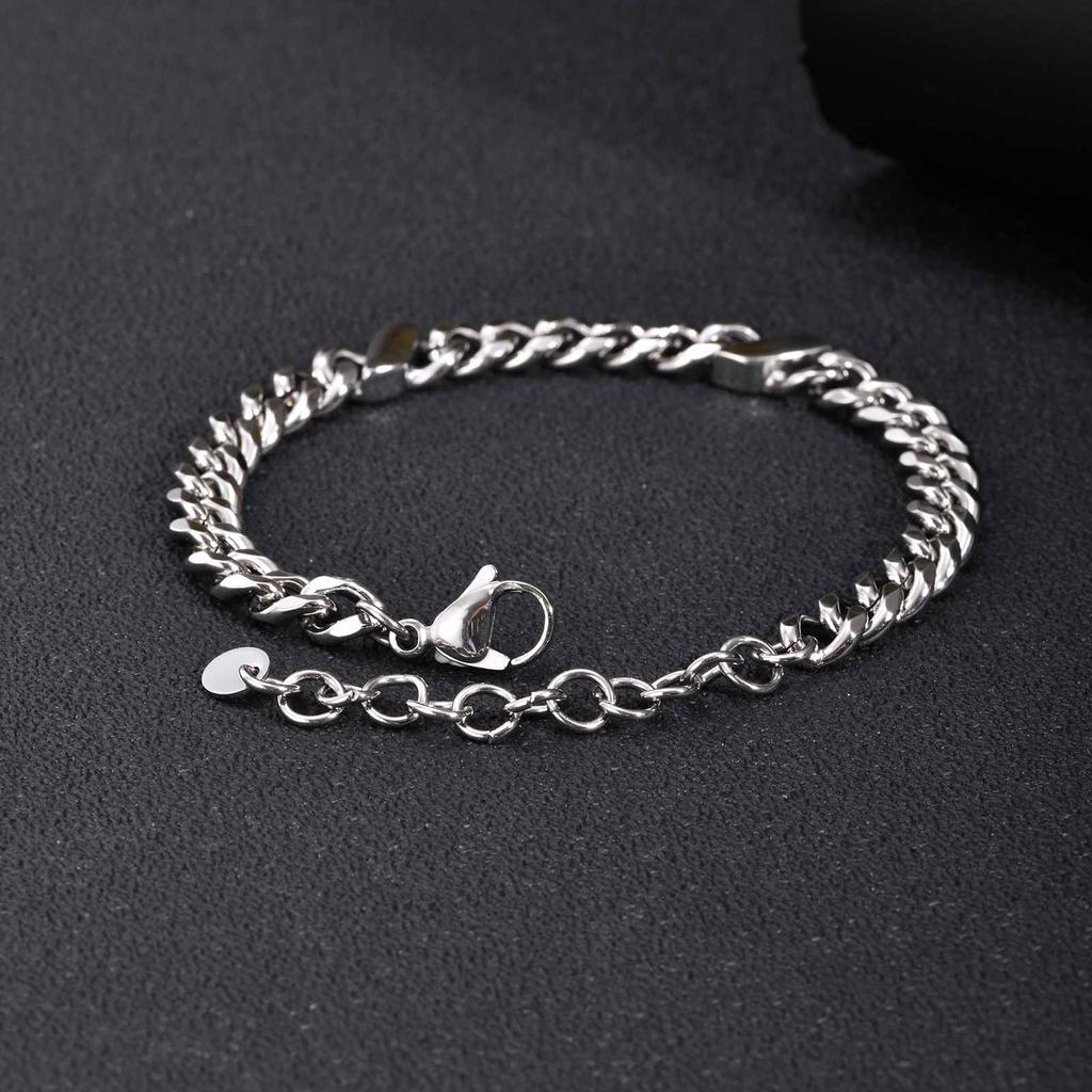 Vnox Stainless Steel Cuban Link Bracelet, Silver Color Adjustable Chain Bangle, Hip Hop Jewelry for Men Women Daily Wear Gift