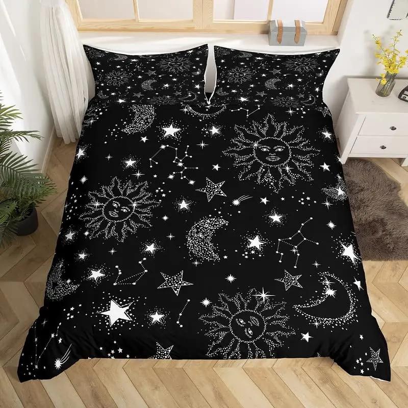 Sun And Moon Duvet Cover Set King Size Purple Liac Dream Catcher Star Bedding Set For Kids Children 2/3pcs Bohemia Quilt Cover