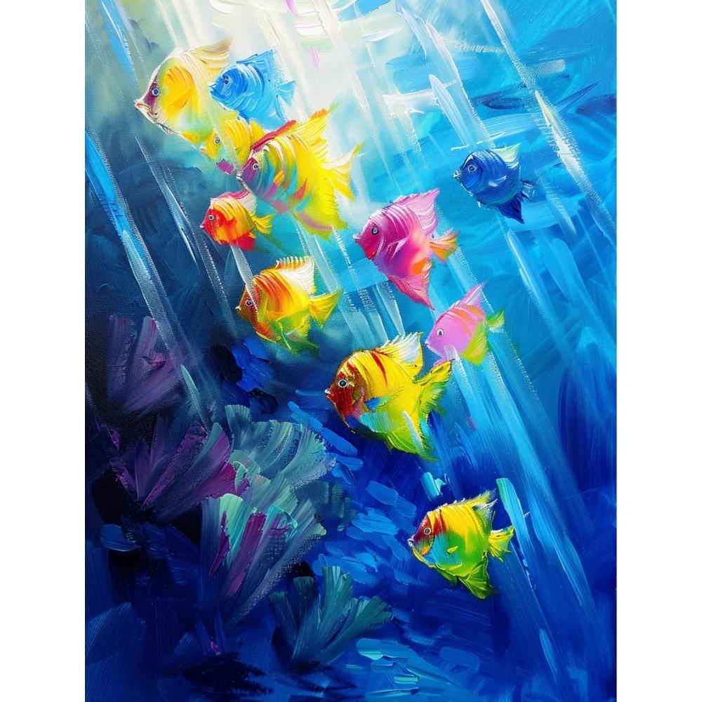 Fish in The Sea Marine Organism Poster Colorful Tropical Fish Oil Canvas Painting Animal Wall Art Picture Living Room Home Decor
