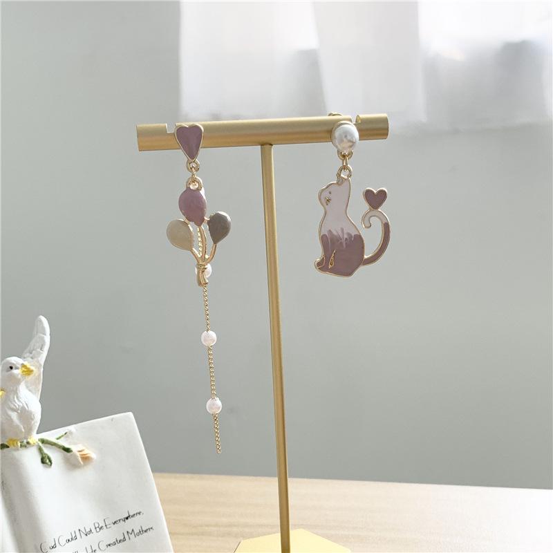 Korean Style Asymmetric Cute Animal Dangle Earrings For Women Flower Moon Star Kitten Bunny Balloon Earring Party Jewelry Gifts
