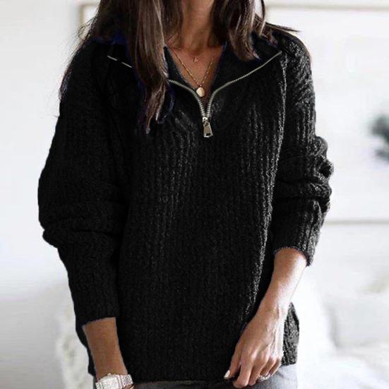 Sweter zapinany na zamek błyskawiczny, wygodny, ze spandeksu, z długim rękawem, z dekoltem w serek, dzianinowy sweter na co dzień
