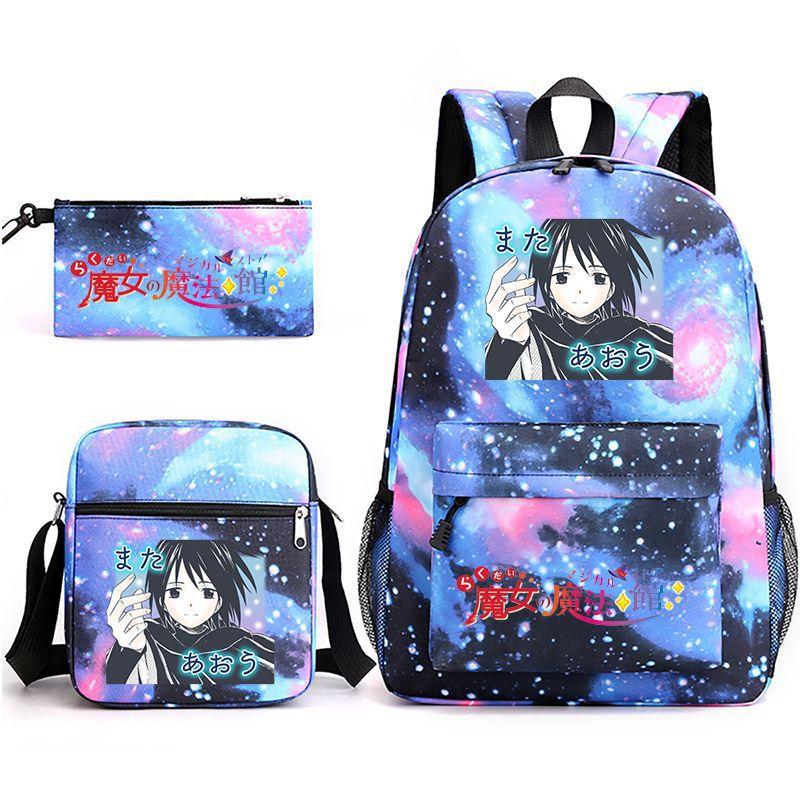 Large Capacity Schoolbag with Shoulder Strap; Student Three-piece Pencil Case Set