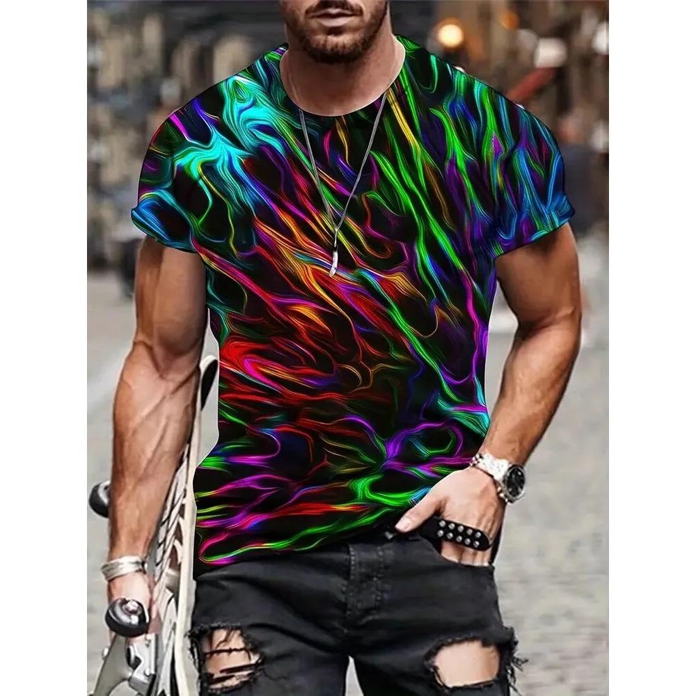 Men's 3D Printed Abstract Trendy Visual Illusion Short Sleeved T-shirt Fashionable Top Gradient Harajuku Streetwear T-shirt
