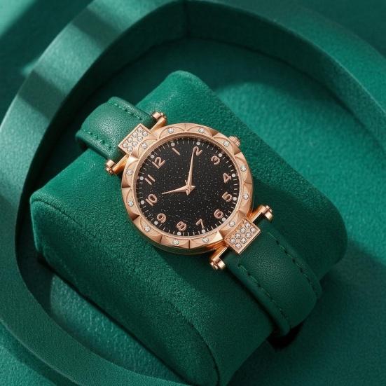 Quarz-Armbanduhr für Damen Leuchtend Kompakt Elegante Arabische Ziffern Uhr Einfache Nachtablesung Strasssteine Uhr für Studenten Büro Party Geschenke