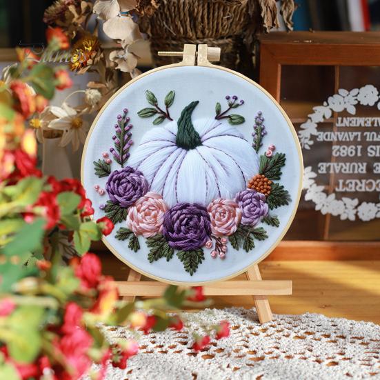 Halloween Embroidery Kit DIY Cross Stitch Kit with Embroidery Hoop Hand Embroidery Starter Handmade Gnome Crafts for Beginners Adults