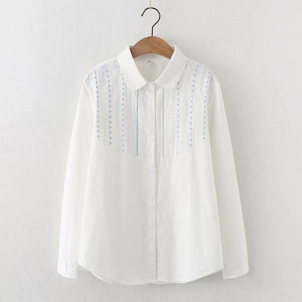 

Женская вышитая хлопковая белая рубашка весна-осень, новая кружевная рубашка M