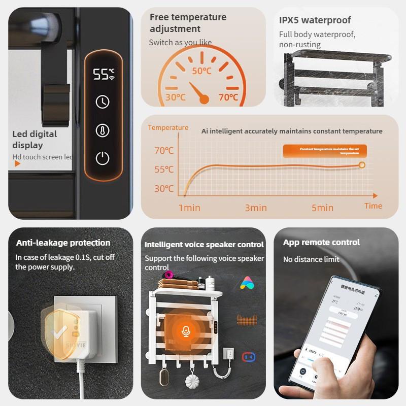 Intelligent Electric Towel Rack Bathroom Constant Temperature Electric Heating Towel Drying Rack Household Towel Storage Rack