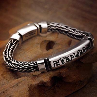New Six-character Mantra Hand-woven Bracelet Men's Thick Retro Hipster Personality Men's Jewelry