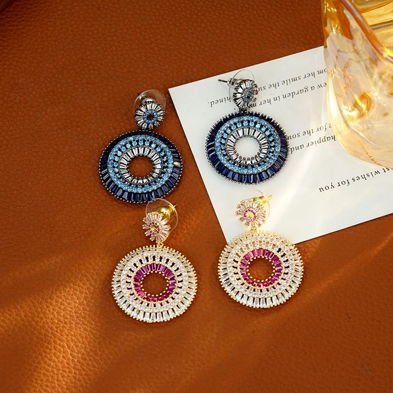 Elegant Blue-Pink Zircon Rainbow Circle Earrings