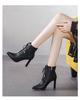 High heeled short boots for women 2026 new style autumn and winter lace up pointed boots with side zipper thick heel short boots