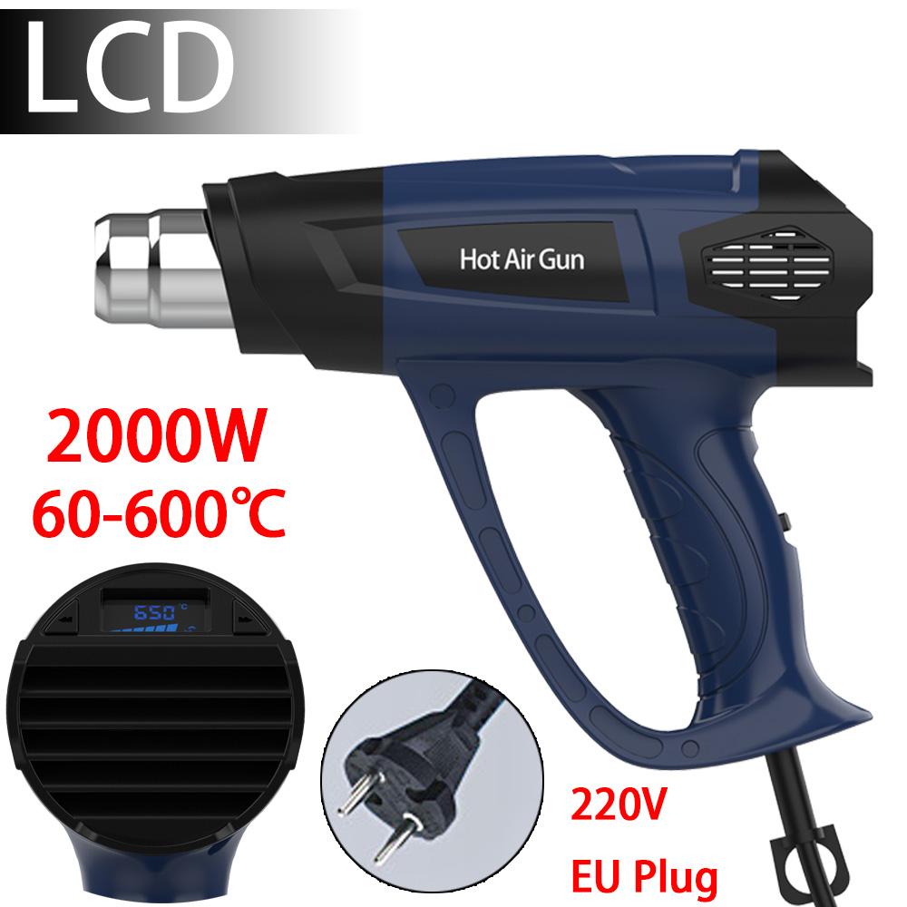 Industrial LCD Display Heat Gun 2000w Hot Air Gun Tool Handheld Electrical Heat Air Machine with 2-temp Settings 4 Nozzles