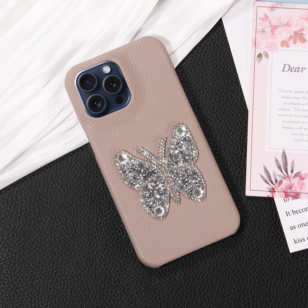 Faux Leather Diamond Butterfly Pattern Phone Case For IPhone16 15 14 13 12 11Pro Pro Max Plus XS Max7 8 Series Drop-proof Case