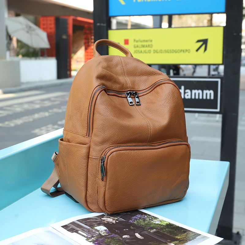 Vintage Echte Leder Reise Rucksack Damen Rindsleder College Stil Schultasche
