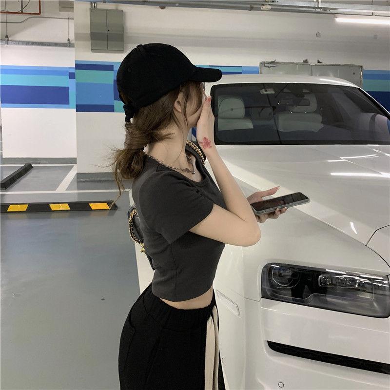 Damen Kurzarm-Nischen-Design, rückenfrei, kurzärmelig, sexy, modisch, solides T-Shirt