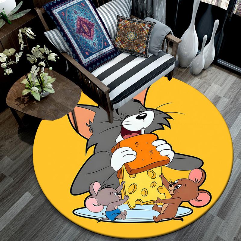 Tom and Jerry Round Area Rug,Carpet Rug for Living Room Bedroom Sofa Playroom Decor,Non-slip Floor Mat