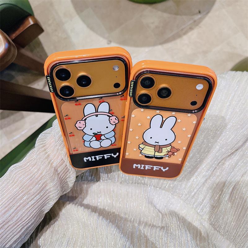 Cute Cartoon Rabbit Orange Border iPhone 14/13/17/16/15 Pro Max Anti-fall Phone Case