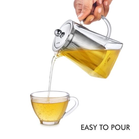Octavius | Pyramid Shape Borosilicate Glass Tea Pot with Infuser - 900 Ml | Removable Infuser & Lid | Heat Resistant | Ideal for 6 To 7 Cups