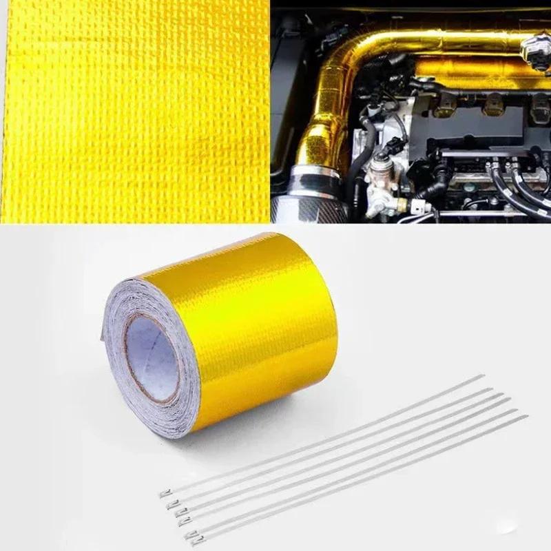 1/2PCS 5M Car Exhaust Heat Insulation Aluminum Foil Tape Gold/Silver Reflective Self-Adhesive Tape Universal Car Tuning Parts