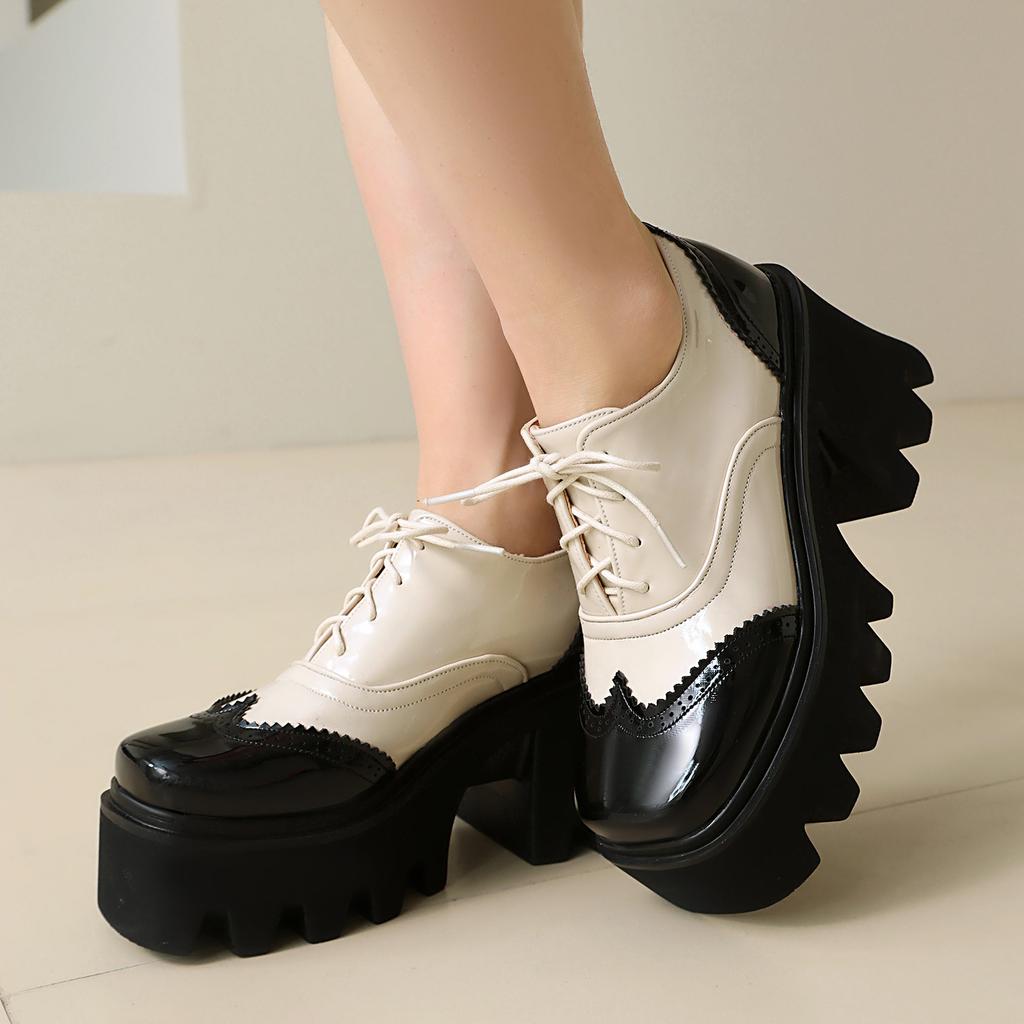 British Style Lace-up Student Shoes Color Matching Platform Single Shoes