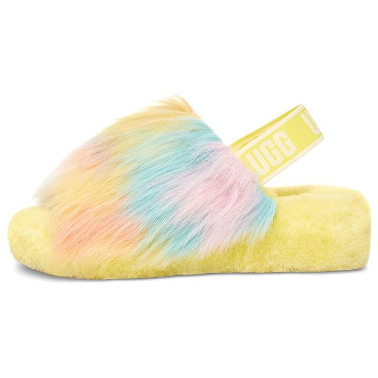 UGG Fluff Yeah Slide Tie Dye Outdoor Open Toe Flat Sport Sandals Women Sandals Yellow 1117326-MRT