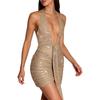 European and American 2026 sequined neck skirt deep V + long streamer, tight hip-wrapped short, Spice Girl dress skirt