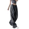 Womens Stretch Waist Casual Wide Leg Pants With Cuffed Hem Loose Fit Streetwear Trousers