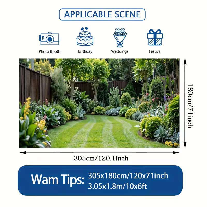 2D Green Plants and Flowers Backdrop 2D Flat Print for House and Backyard Events