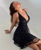 Sexy Backless Sequined V-neck Evening Gown With Suspender Dress For Women