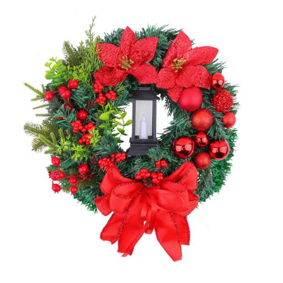Christmas Wreath Front Door Xmas Garland with Bow Ribbon Berry Flower Decor Indoor Outdoor Winter Decoration