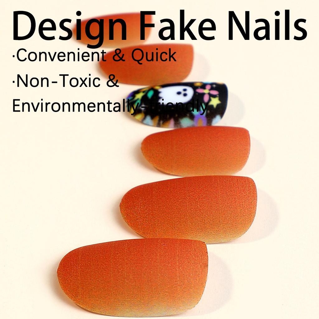 24 Pc Halloween Press On Nails Short Square Fake Nails Cute Designs Glossy False Nails Halloween Nails Cute Full Cover Glue On