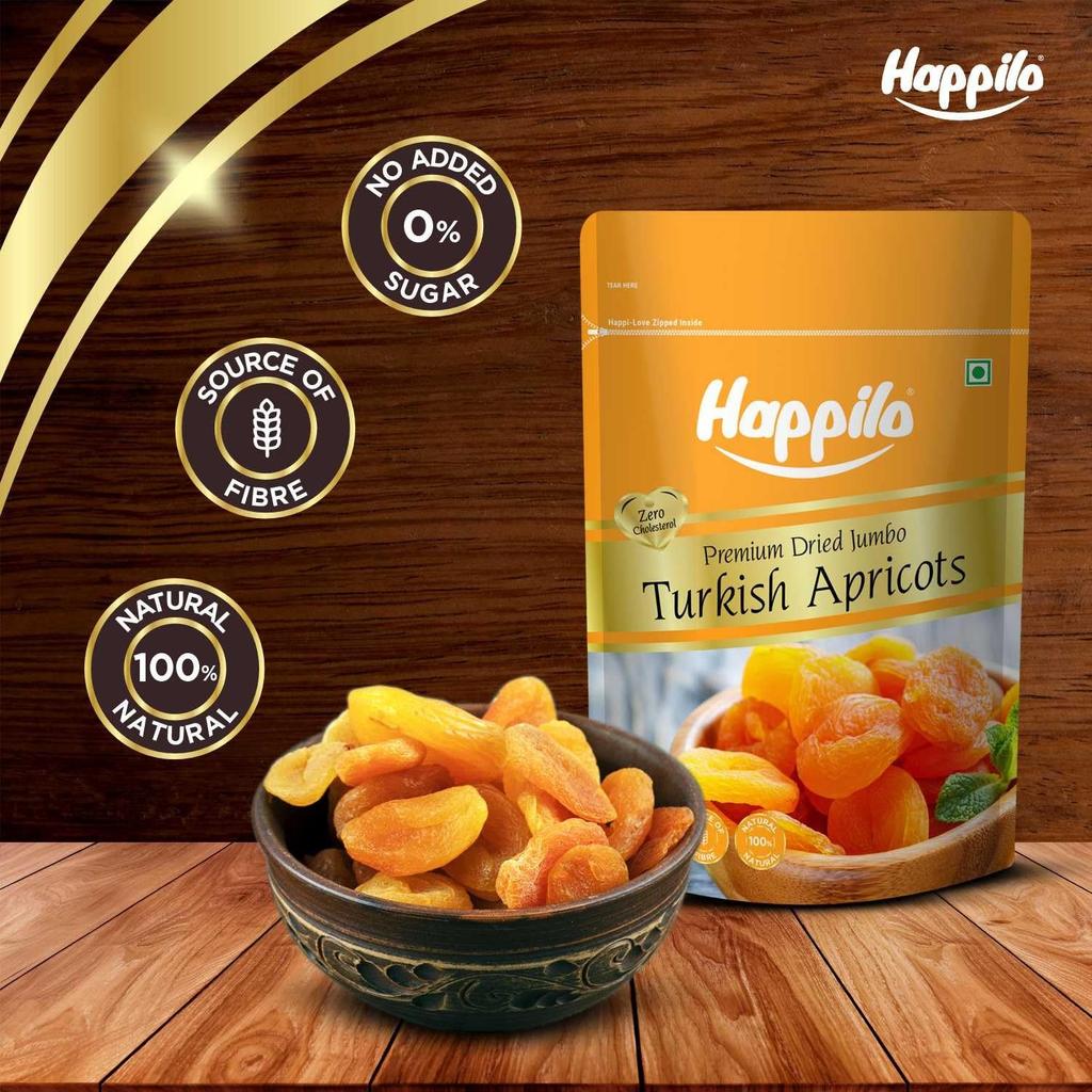 Turkish Dried Apricot (200 G), Premium Dried Jumbo Turkish Apricot, Happilo