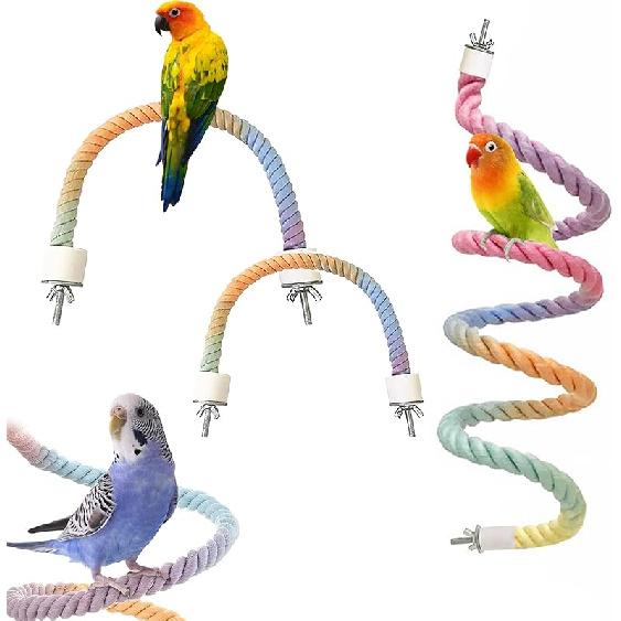 2pcs Gradient Colorful Bird Rope Perch Stand,Bird Cage Climbing Rope Toys Accessories,Bendable Climbing,Parakeet Lovebirds Cockatiels Budgies Play