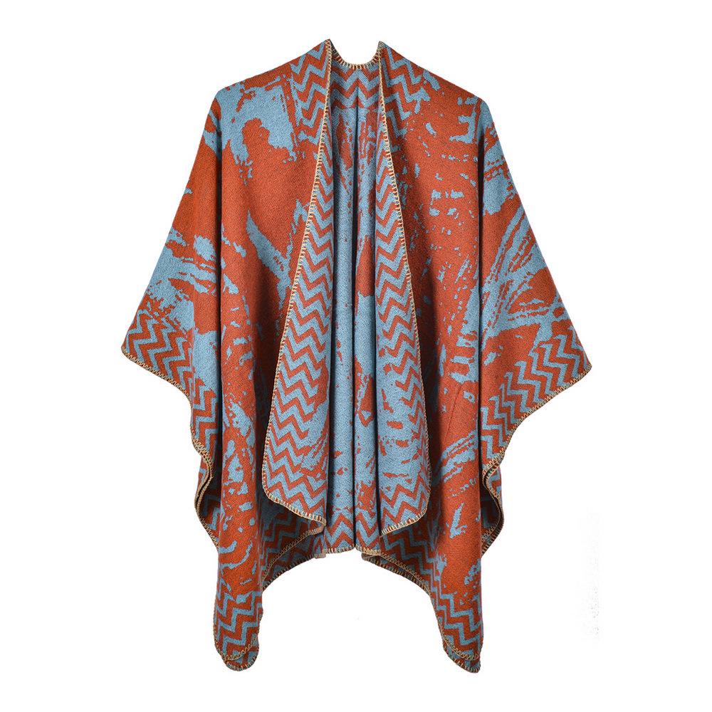 European & American Fashion Large Shawl - Thickened, Warm, Imitation Cashmere Cape Cloak