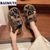 Fashion Leopard Women Platform Flats Fur Slippers Home Cotton Shoes Winter Casual Mules Shoes 2025 Trend New Flip Flops Zapatillas Mujer