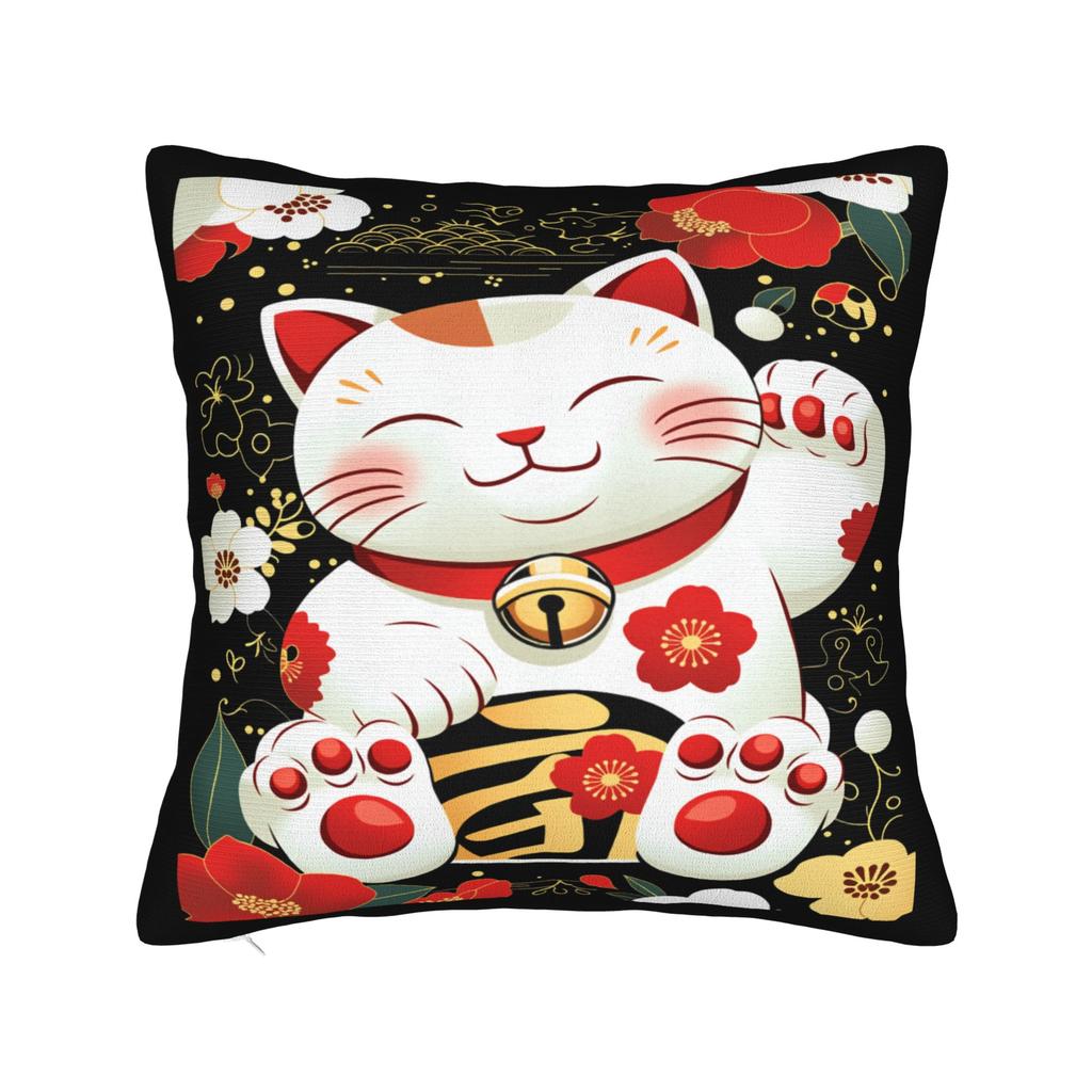 Lucky Cat Maneki Neko Pillow Case Novelty Pillow Cover Soft Pillowcases For Chair Sofa Home Decor