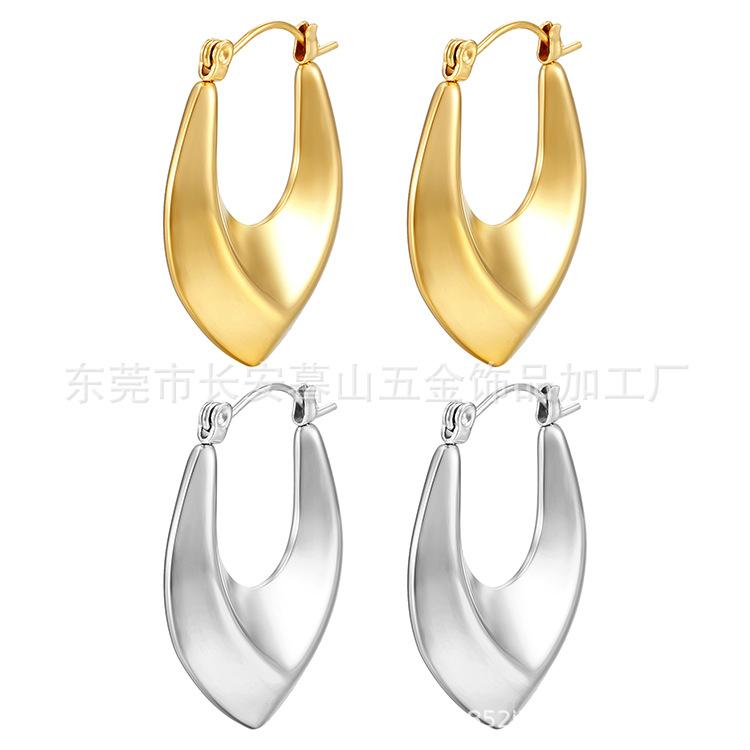 The Same Oval Pointed Hollow Earrings, Textured Premium Versatile Women's Ear Buckles 18k Gold Electroplating Spot