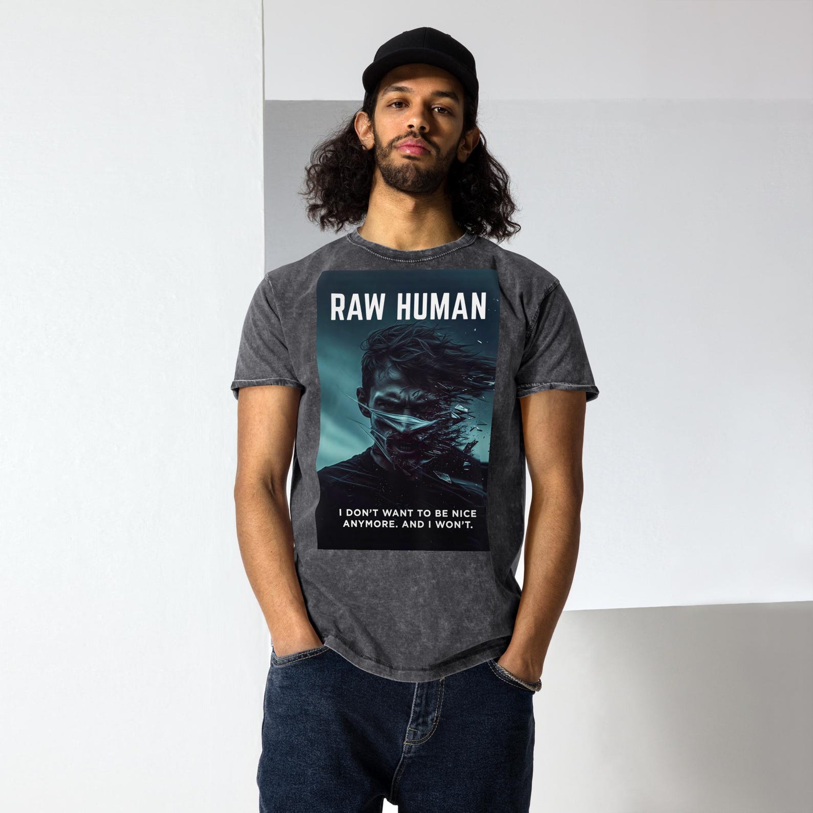 Denim T-Shir- RAW HUMAN – I Don’t Want To Be Nice Anymore XL