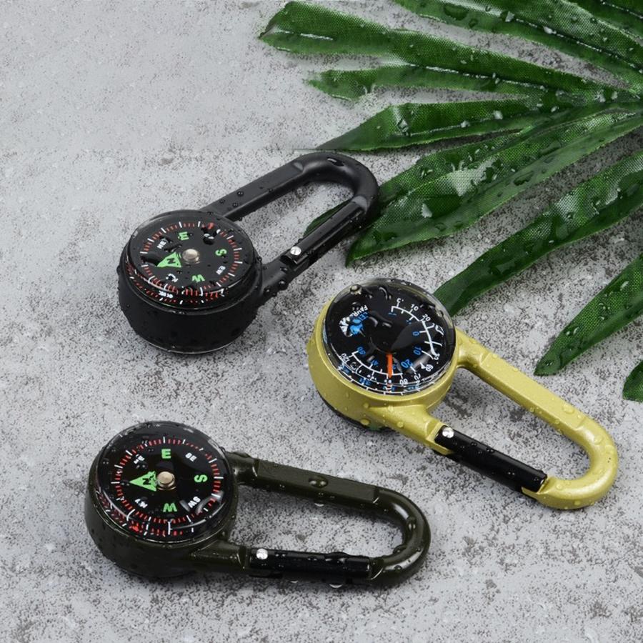 1 Pc Outdoor Multifunctional Hiking Metal Carabiner Compass Thermometer Keychain Metal Carabiner Keychain