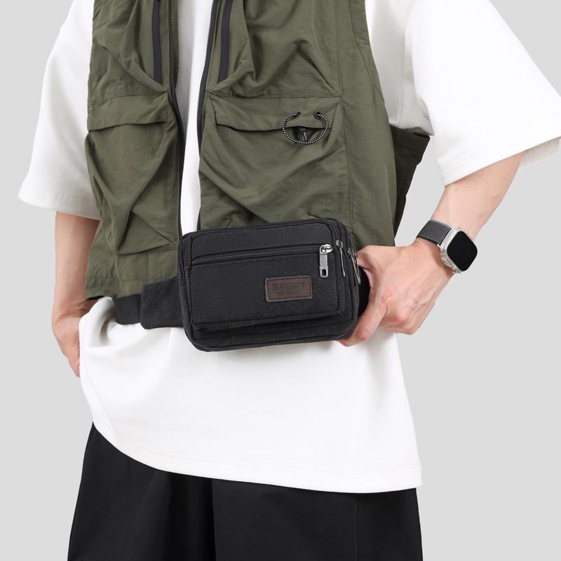Men's Outdoor Canvas Waist Bag - High Capacity Durable Fanny Pack for Sports & Travel (Water-Resistant Phone Purse)