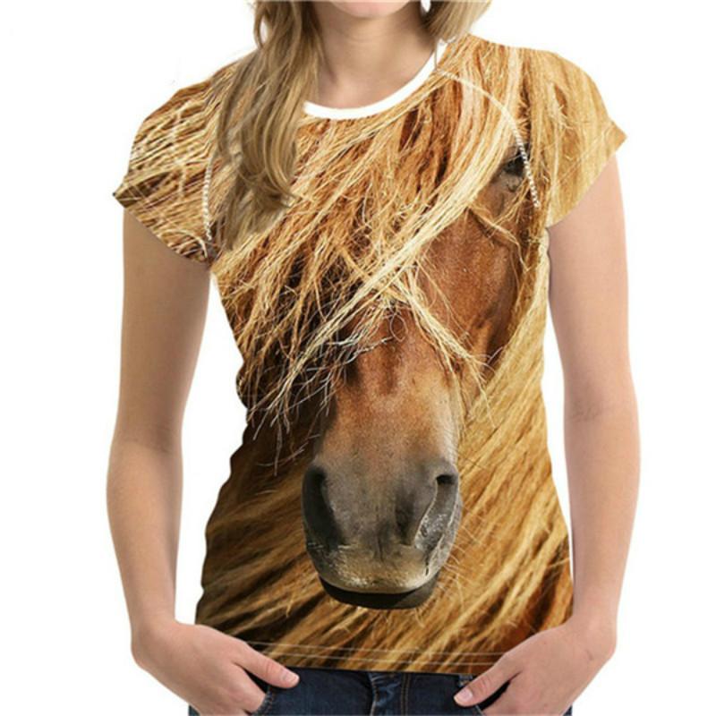 Summer Round Neck 3D Horse Printed Top Fashionable Casual Short Sleeved Women's T-shirts