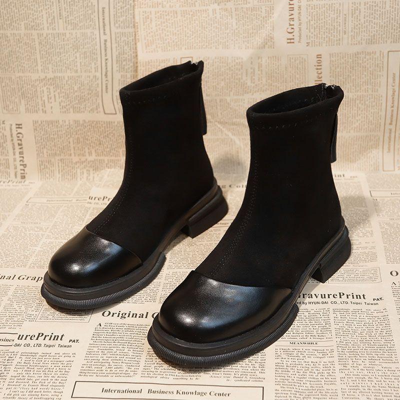 Fashion Women's Ankle Boots Suede and PU Upper Platform Heels Back Zipper Thick Heel Shoes Woman 2025 Trend Spring Commuting Botas Mujer