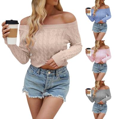 Moda feminina cor sólida sexy um ombro torcido fino curto malha cardigan