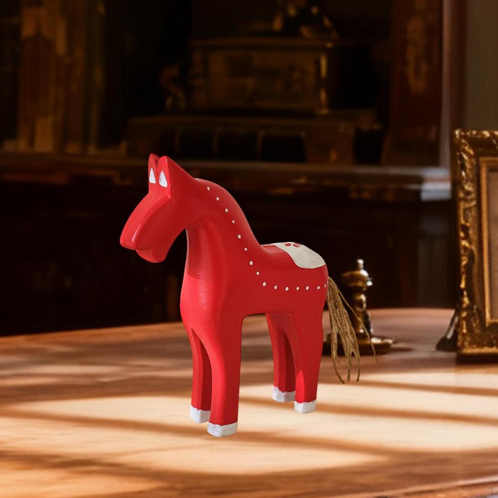 Wooden Horse Statue Figurine Animal Sculpture Artwork Bookshelf Desk Figure Table Ornament