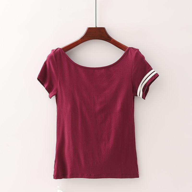 

[Поклонник] Скидка на бренд торгового центра Женская спортивная футболка для бега Стрейч Слим Подкладка Танцы Йога 3s290 Wine Red S/155